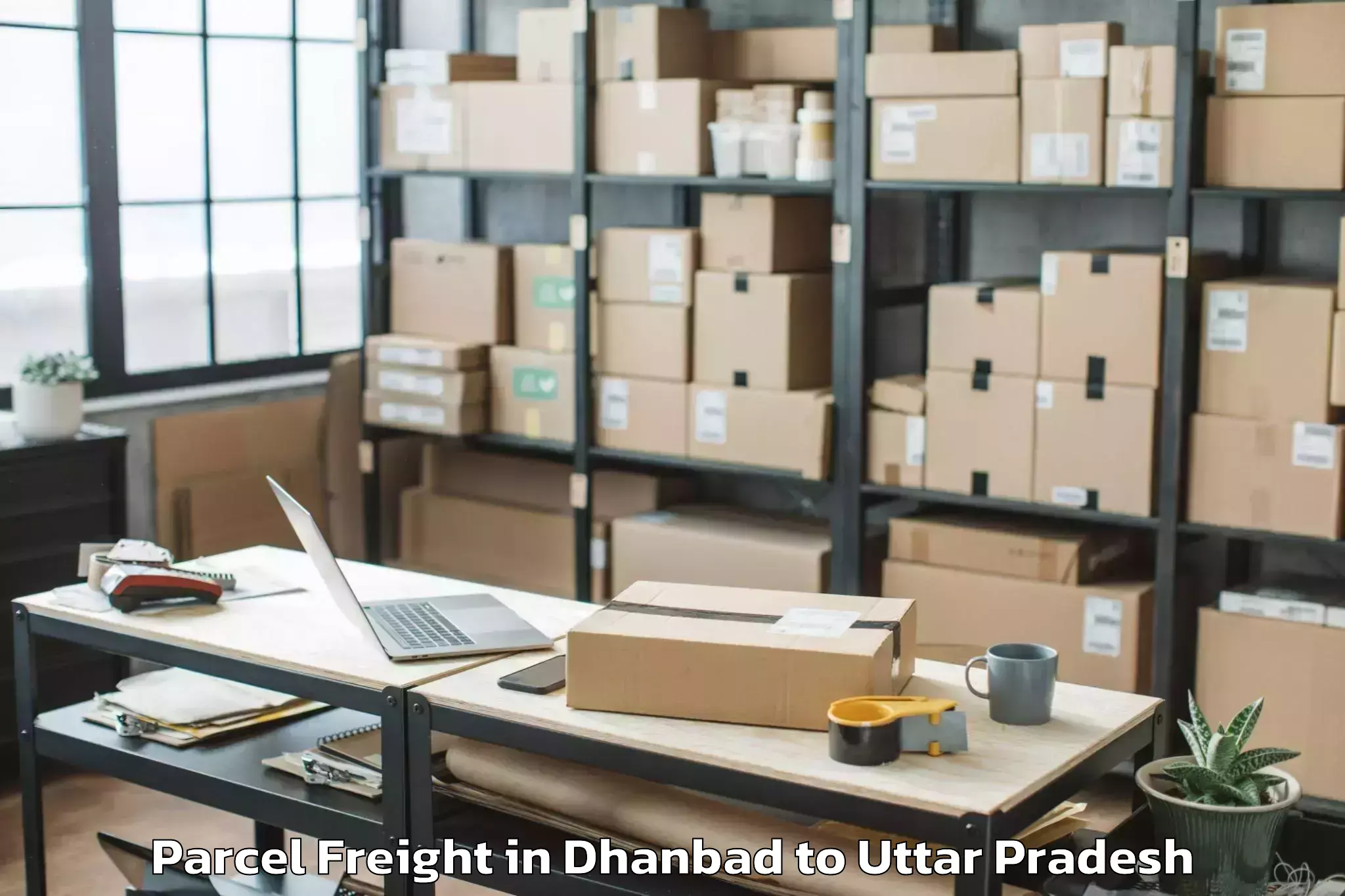 Easy Dhanbad to Lal Gopalganj Parcel Freight Booking